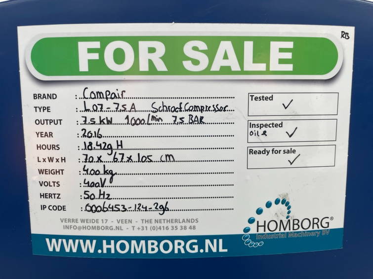 Compair L07 - 7,5A Schroefcompressor 750L/min als nieuw 10