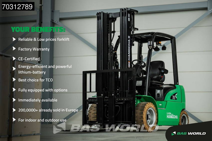 Hangcha CPD35 Electric Forklift - Li-ion - Triplex - Free lift - Side shift 2